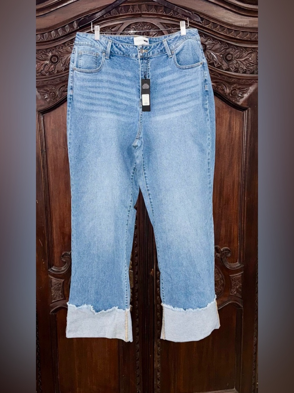 NWT Fashion Nova Light Wash All The While Cuffed Wide Leg Jeans! Sz 16 PLUS! - Picture 6 of 8